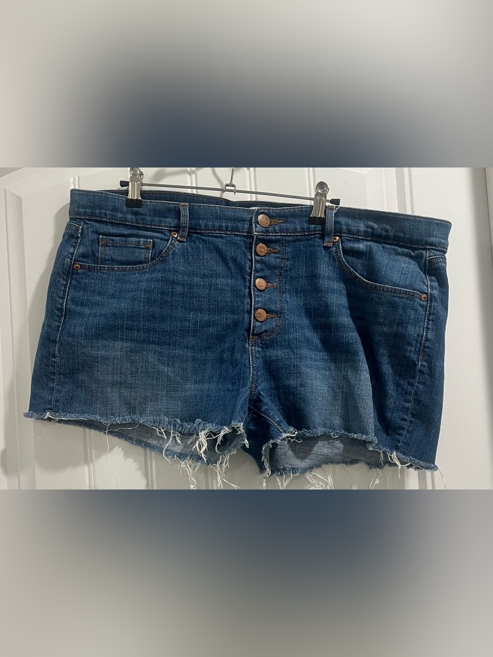 LOFT Dark Blue Button-Front Denim Cutoff Shorts